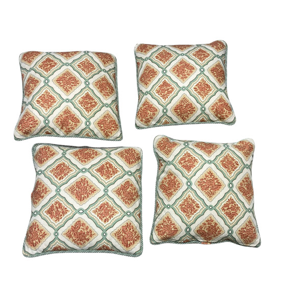Laura Ashley Set 4 Orange Green Floral Trellis Pillows w/ Laura Ashley Inserts